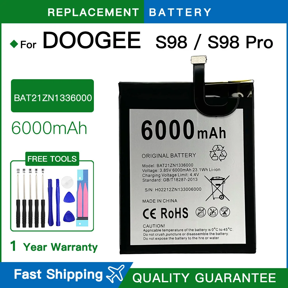 Brand new 6000mAh Original Battery BAT21ZN1336000 For Doogee S98 Pro S99 S98Pro 6.3" Mobile Phone batteria batteries+free tools