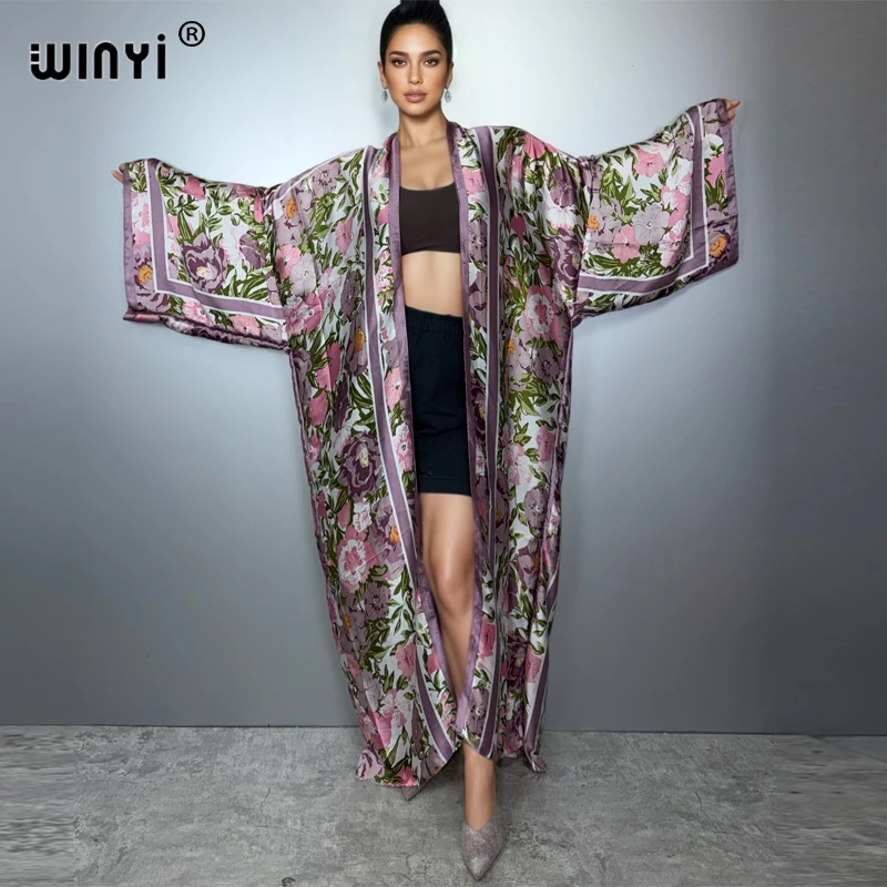 

WINYI summer kimono boho kaftan beach wear Cardigan evening dress abaya dubai luxury cover-ups beach outfits women party dress
