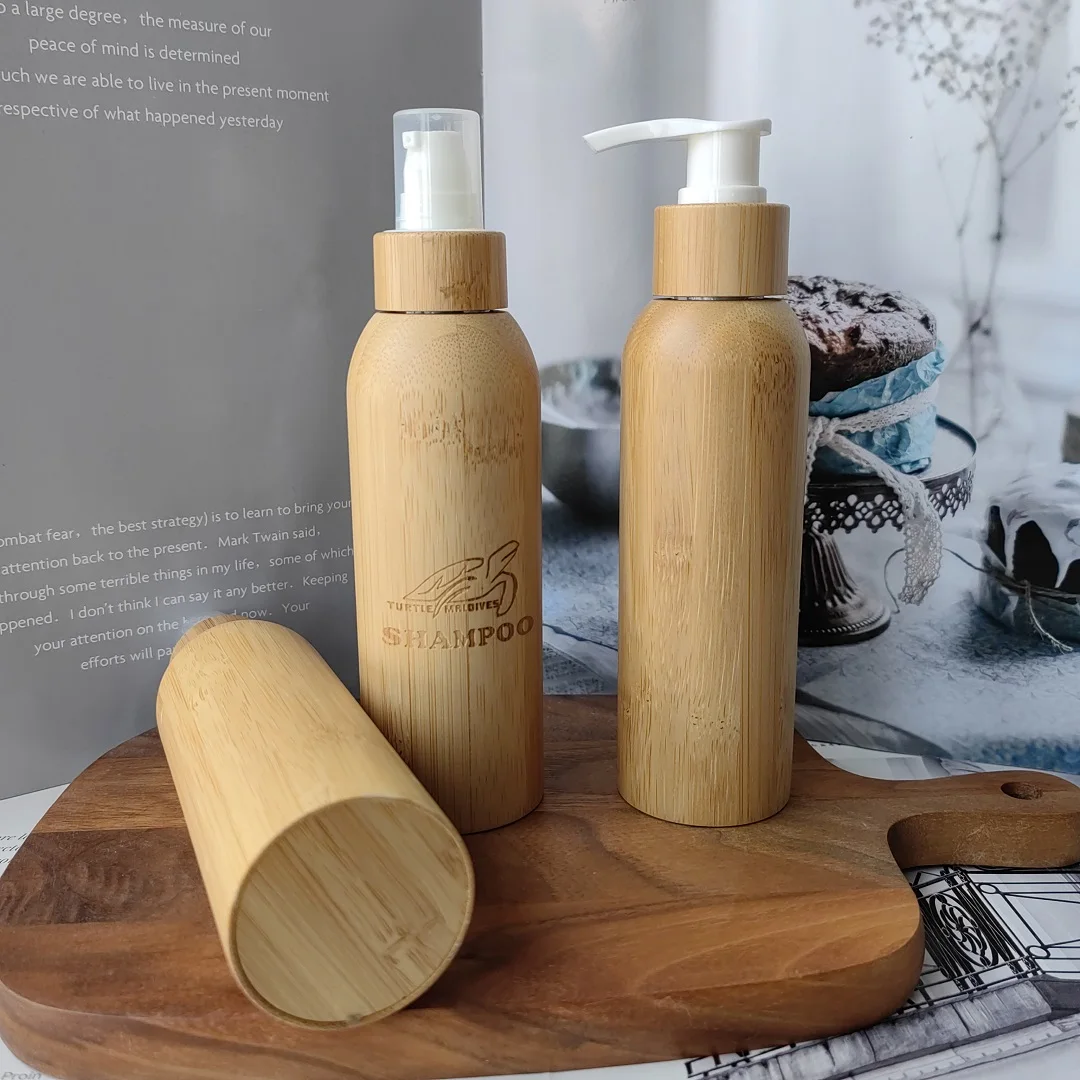 

100Pcs*120ml Full Bamboo Pump Emusion Spray Empty Bottle PET Liner Soap Dispenser Cosmetiquera Packaging Containers Eco Friendly