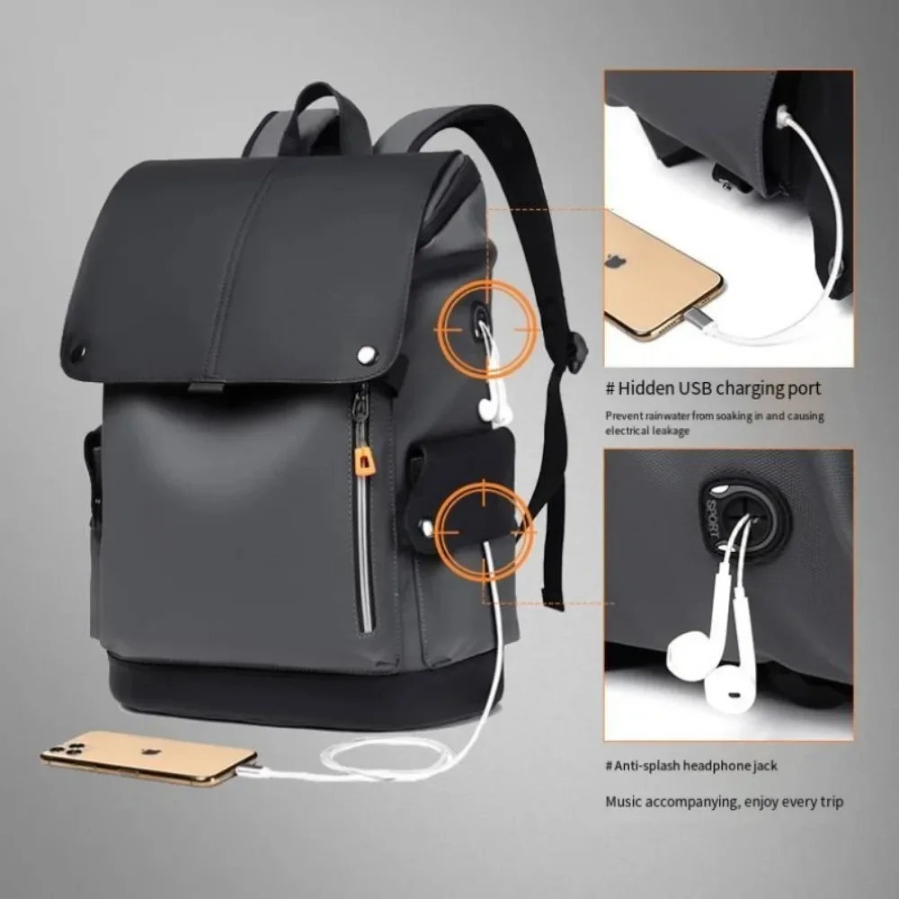 

High Quality PU Leather Waterproof Men's Laptop Backpack Large Computer Backpack for Business Urban Man Backpack USB Charging