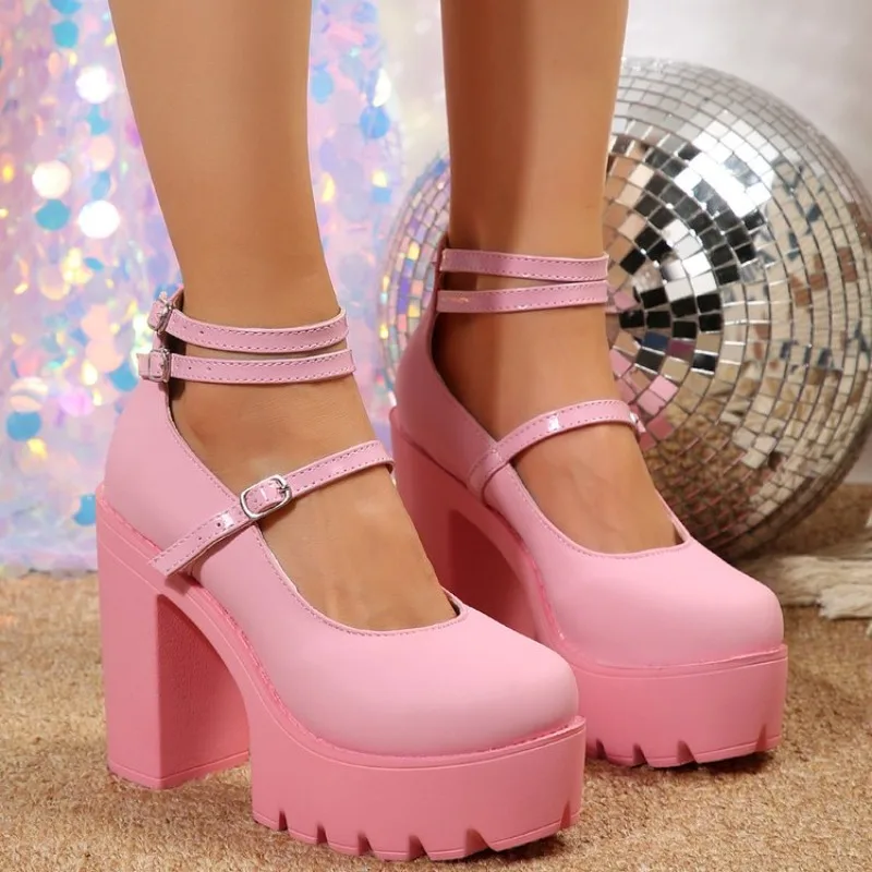Modische Neue High Heels Damen Mary Janes Schuhe Frauen Plateau-Sandalen Sommer Kleid Lolita Schuhe Chunky Pumps