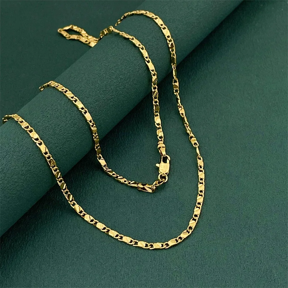 

925 Sterling Silver 18K Gold 2MM flat Clavicle chains Necklaces for Men Women wedding Jewelry Christmas gifts 40-75cm