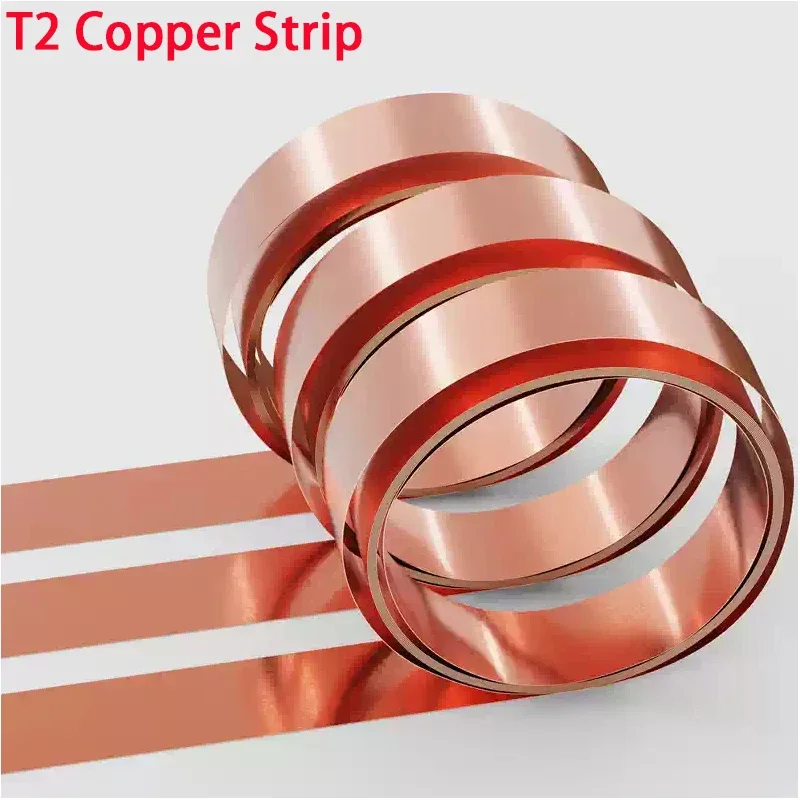 1 Meter Width Pure Copper Foil Strip 99.99% High Purity T2 Red Copper Shielded Sheet Roll 10-120mm Thickness 0.01mm-1mm