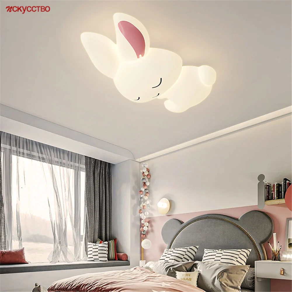 

Kids Creative Cartoon Pmma Rabbit Led Ceiling Lamp For Children Bedroom Living Room Study Home Decoration Indoor Lighting Luster