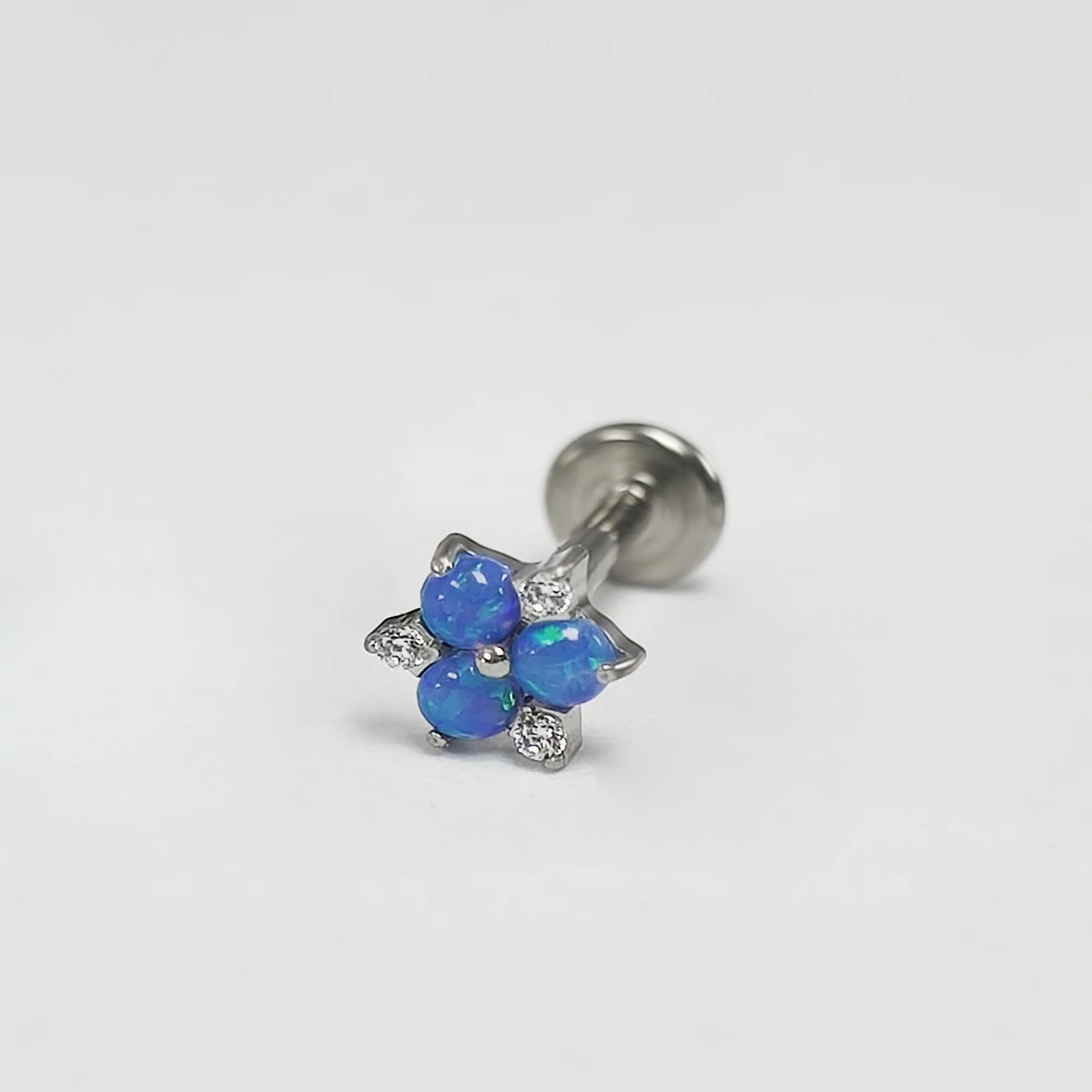 Zircon and Opal Titanium Piercing Ear Studs, 16G
