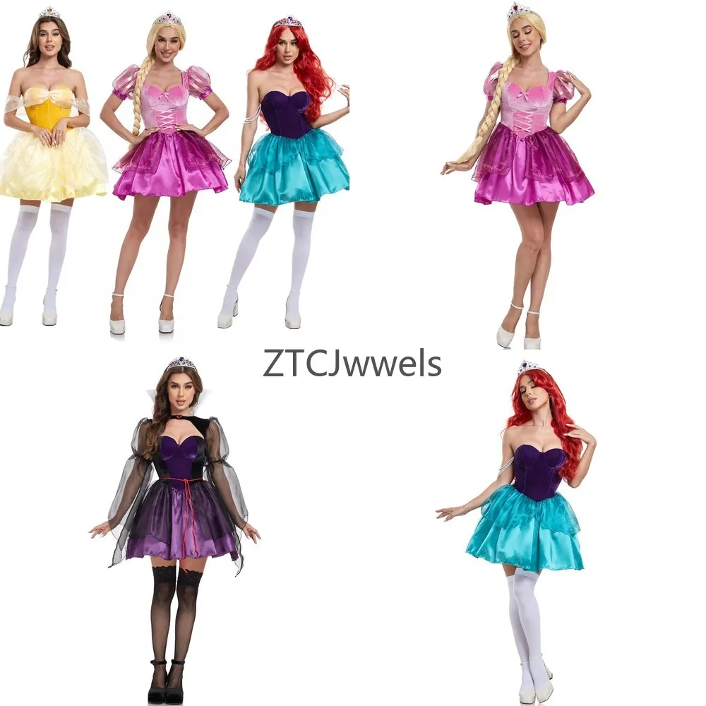 

Snow White Princess Mermaid Costume for Women Carnival Halloween Cosplay Party Elegant Pink Masquerade Dress