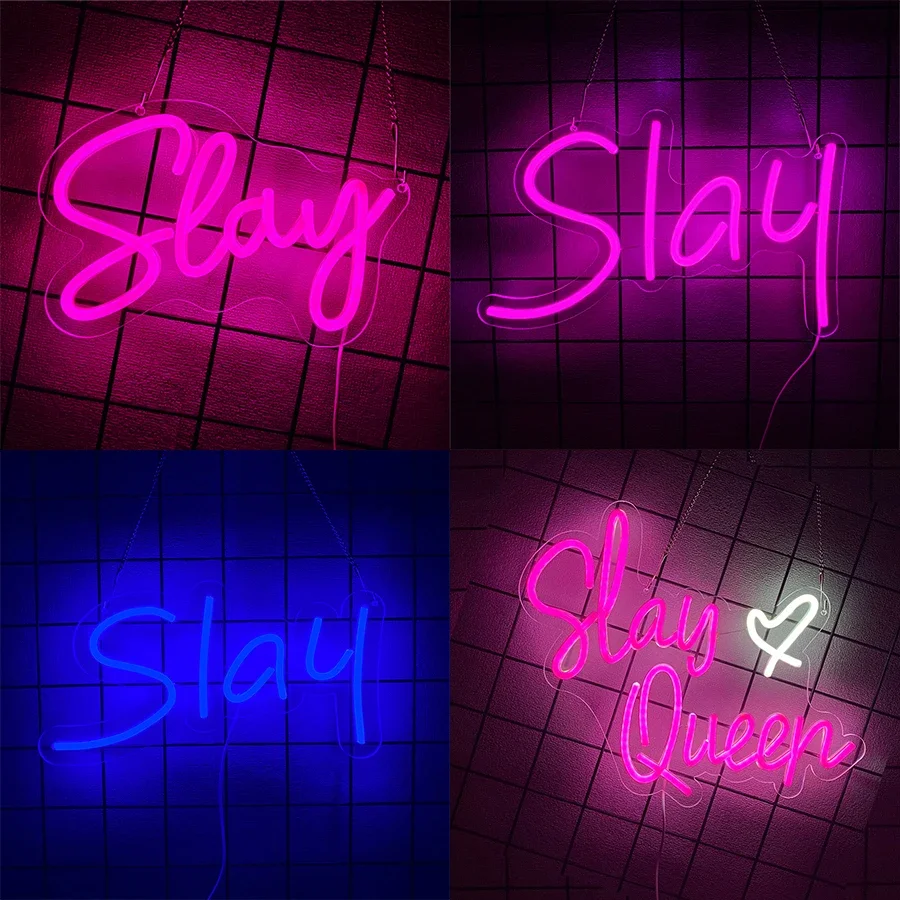 

Неоновая вывеска Slay - Светодиодная неоновая лампа для декора спальни, работающая от USB, неоновая лампа Slay Queen для игрового центра, эстетичный декор для девочек