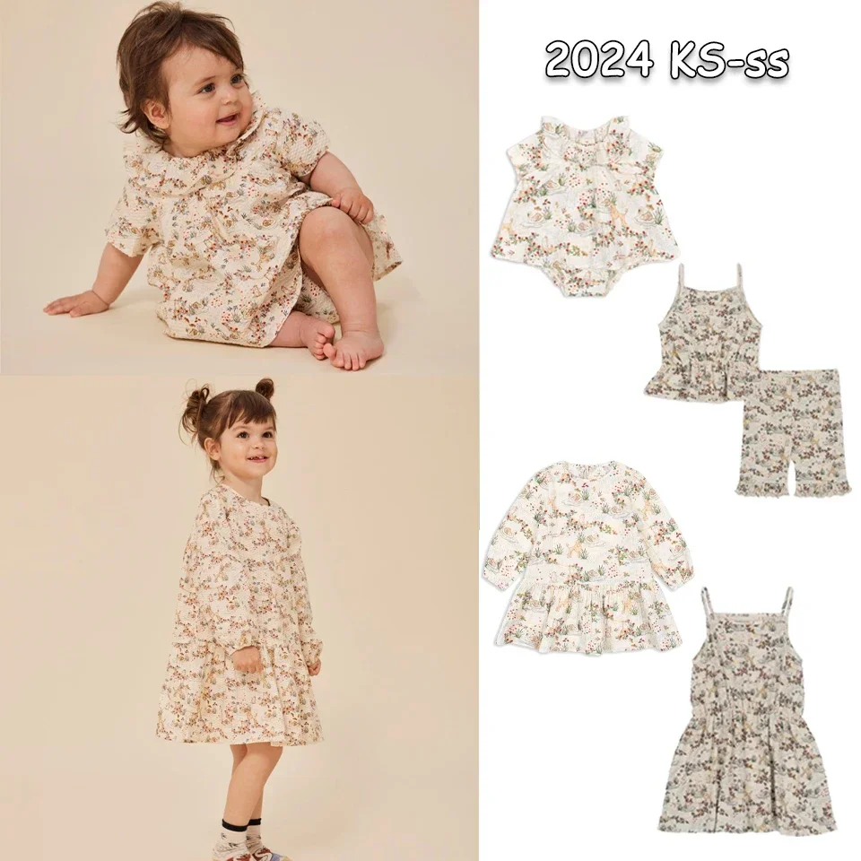 

2024 Kids Clothes KS Newborn Baby Clothes Set Toddler Girl Clothes Swan Pattern Dress Children's Top And Bottom Clothes Set