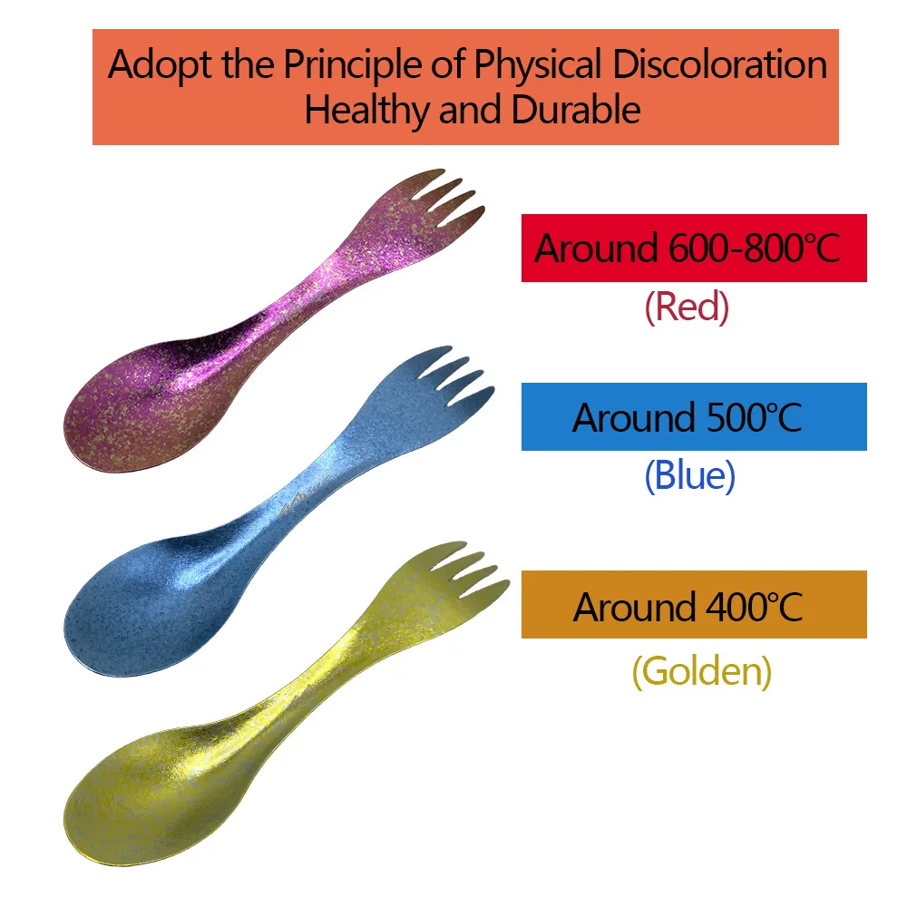 1/2 قطعة المحمولة التيتانيوم النقي سبورك 2 في 1 ملعقة خفيفة أطباق في الهواء الطلق التخييم نزهة التنزه السفر صديقة للبيئة تجهيزات المطابخ #2