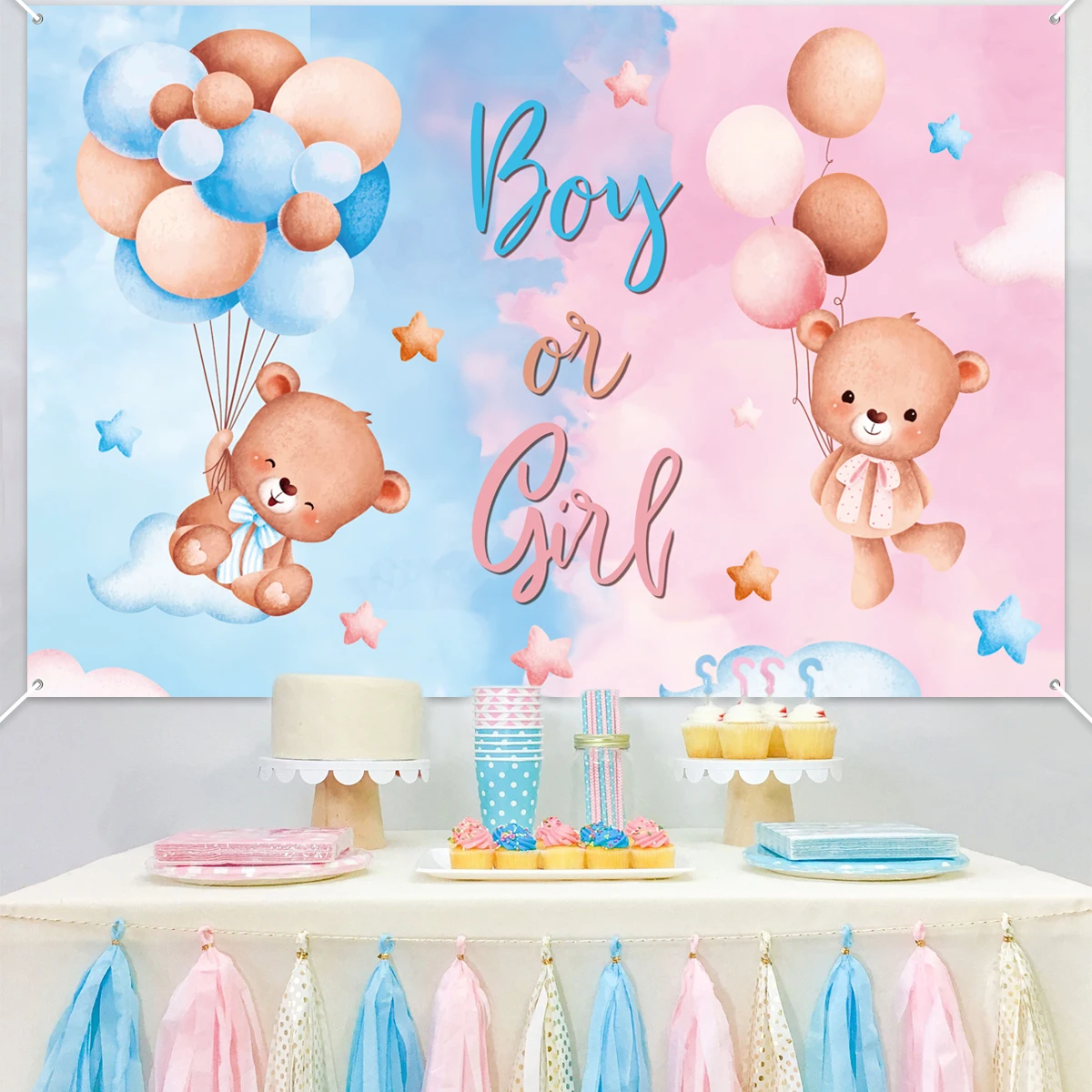 Gender Reveal Party Backdrop, Ggender Reveal, Fundo de banner, Happy Birthday, Party Decor, Baby Shower, Menino, Menina, Crianças