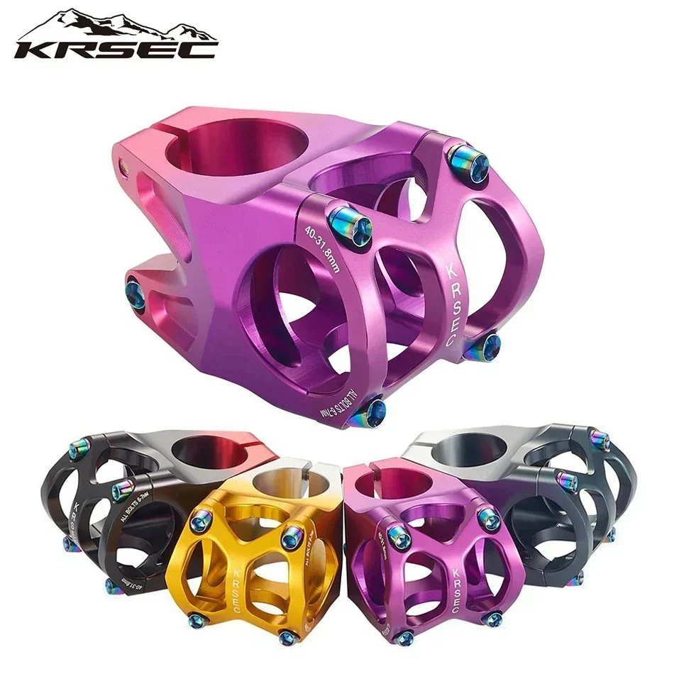 KRSEC Gradient Color Bicycle Stem 40mm Length CNC 3D Cutting Mountain Bike Stem for 31.8mm Bicycle Handlebars