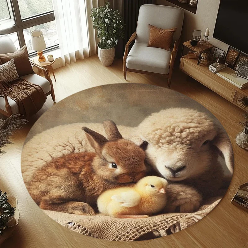 Round Rabbit Carpet Mat Rug Living Room Home Decoration Cute Animal Pattern Nordic Style Soft Non-slip Floor Mat