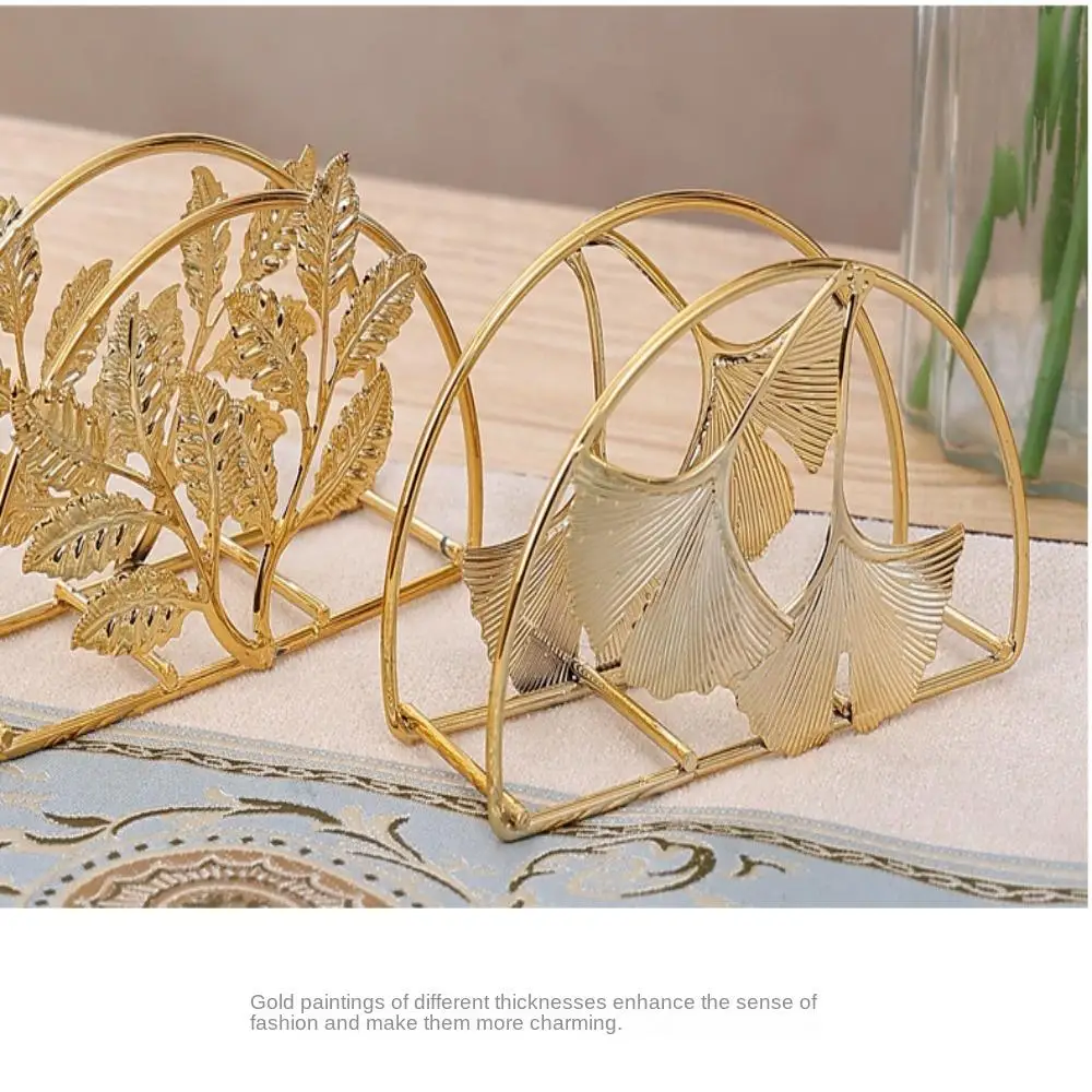 New Gold Napkin Holder Iron Ginkgo Tabletop Freestanding Tissue Dispenser 4.5 X 2.75 Inches Standing Napkin Dispenser Napkin