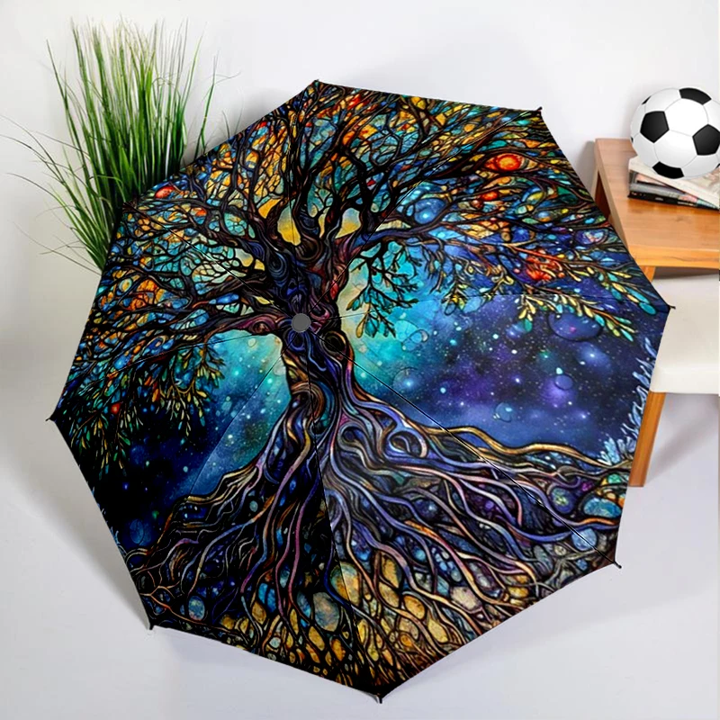 Colorful Tree of Life Umbrella Automatic Open/close, Sturdy Iron Frame & 8-Rib Struct, Umbrella for Women & Men, Christmas Gift