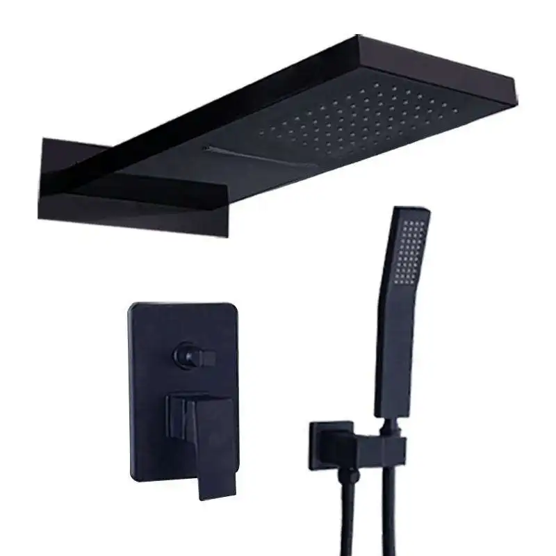 

Black Wall-mounted Luxurious Brass Main Shower Head with Rainfall Mixing Device, Polished Chrome Bathroom Faucet