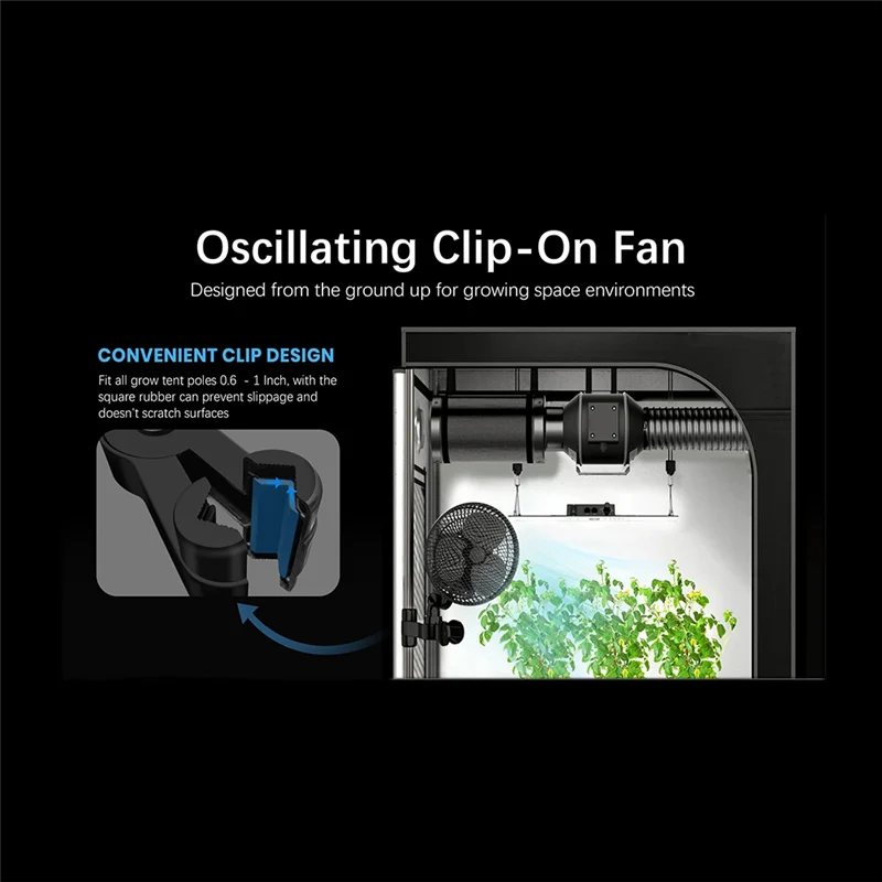 ABKQ-6" Grow Tent Fan Quiet Oscillating Ventilation For Hydroponics Circulation Cooling For Hydroponics, Greenhouses