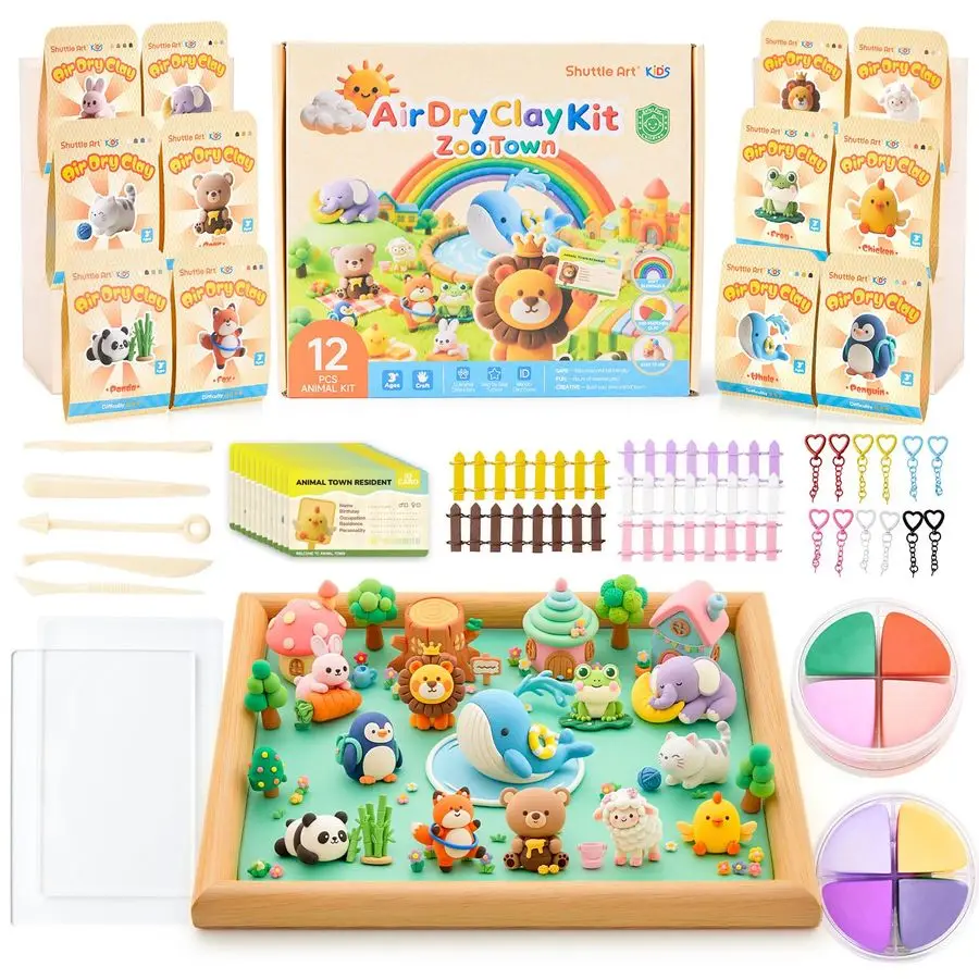 

Air Dry Clay для детей Zoo Town, набор из глины для моделирования из 55 предметов с инструментами для лепки и учебными пособиями, безопасный усилитель, нелипкий, подарки для рукоделия для
