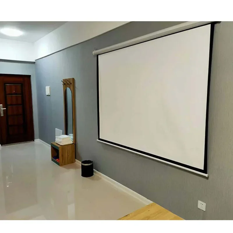 High Quality 100 Inch 4:3 Matt White manual Pull-down Automatic Locking Projector Screen for Home theater