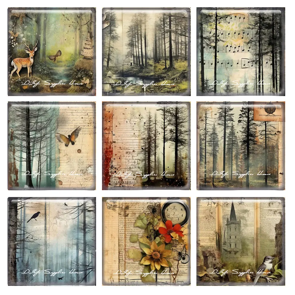 

10pcs/lots Retro Gothic Dark Forest Square Photo Glass Cabochon Flatback Demo Flat Back Cameo For Diy Jewelry Making
