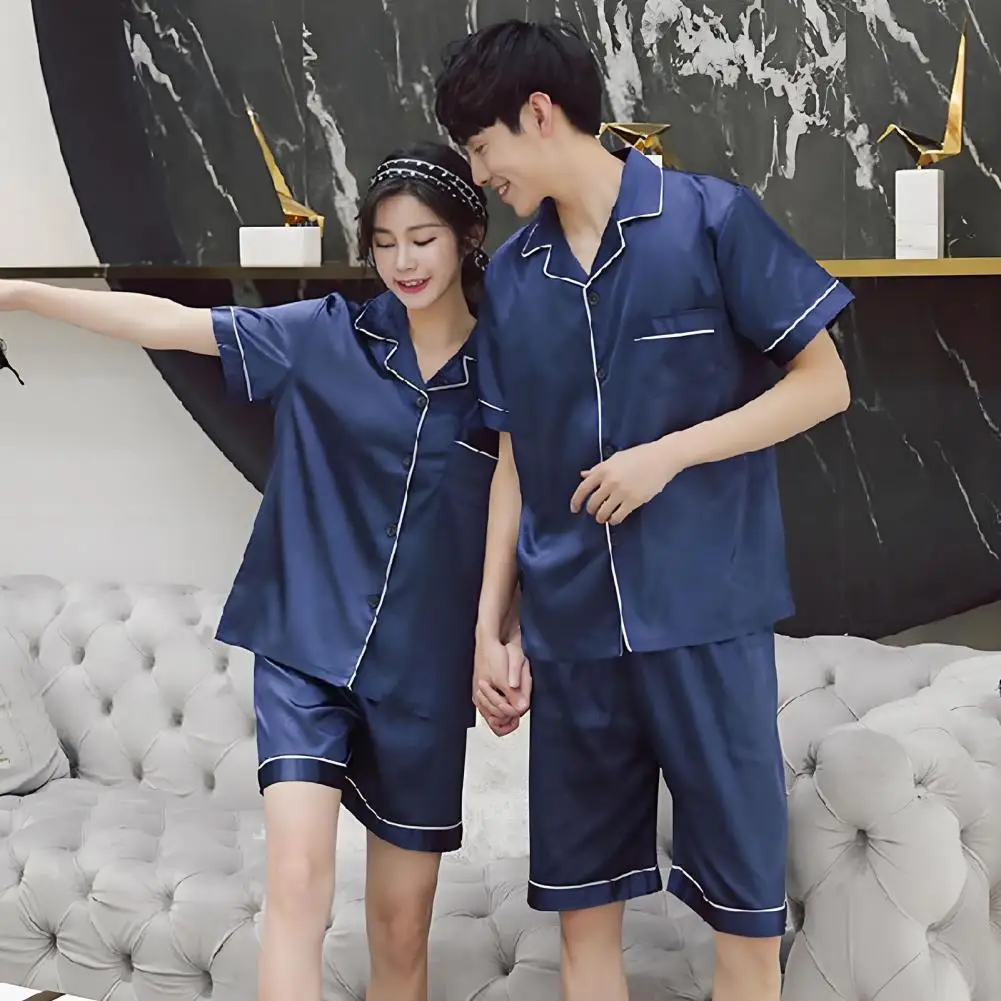 Imitation Silk Loungewear Elegant Imitation Silk Pajamas Set with Lapel Shirt Elastic Waist Shorts Summer for Women for Ladies