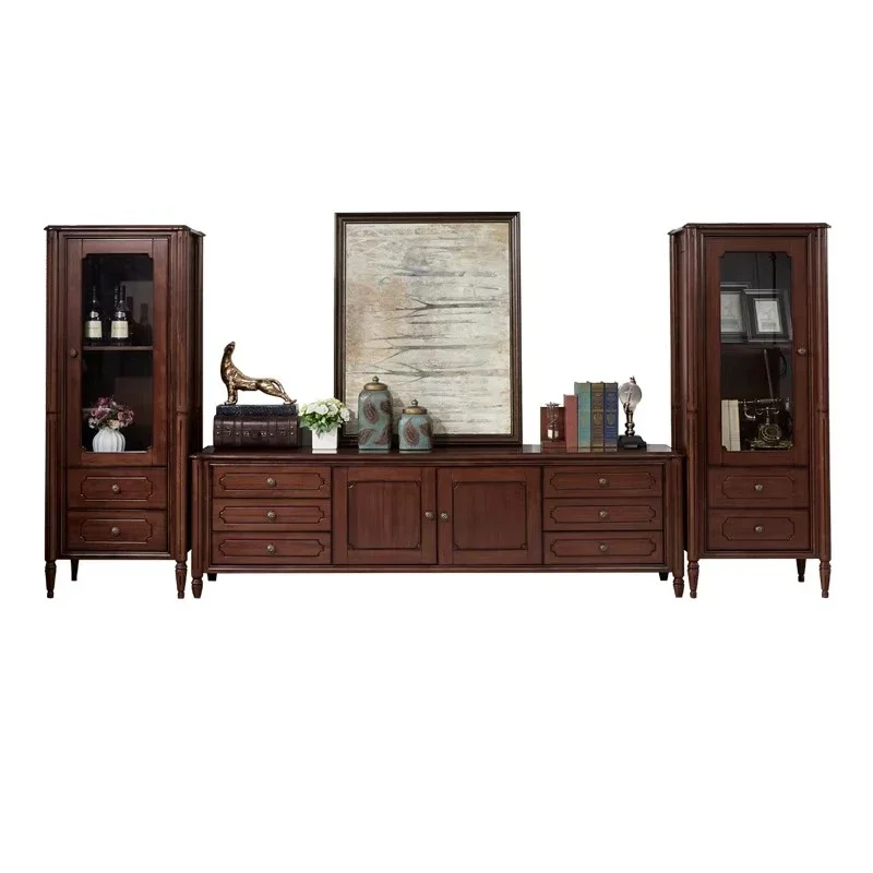 American Solid Wood Modern TV Rack, Household Furniture with Living Room Cabinets & TV Storage Wooden Drawer
