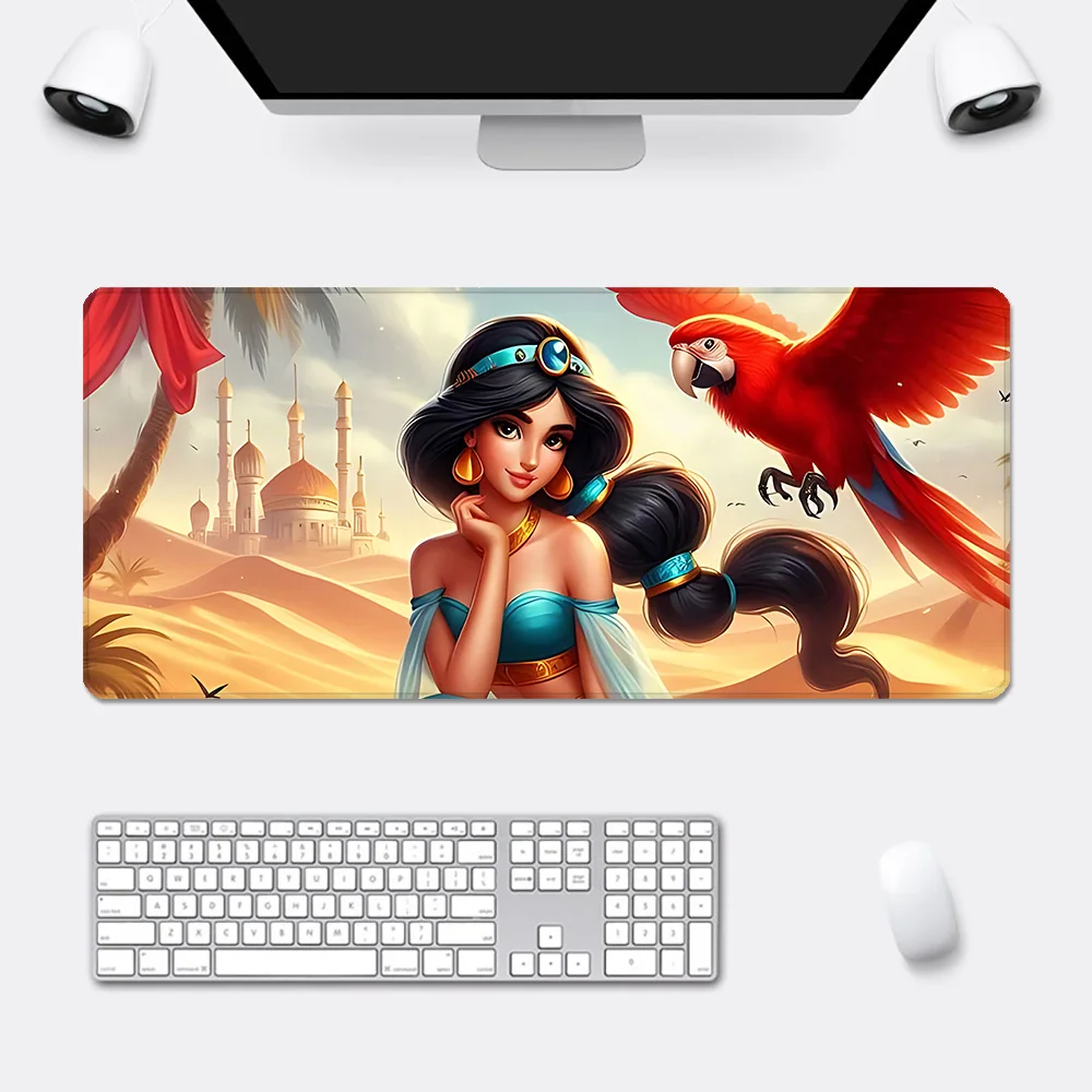 Disney-alfombrilla de ratón Aladdín Jasmine para Gamers de ordenador, alfombrilla de ratón antideslizante con borde de bloqueo, impresión HD, teclado y PC, XXL90x40cm