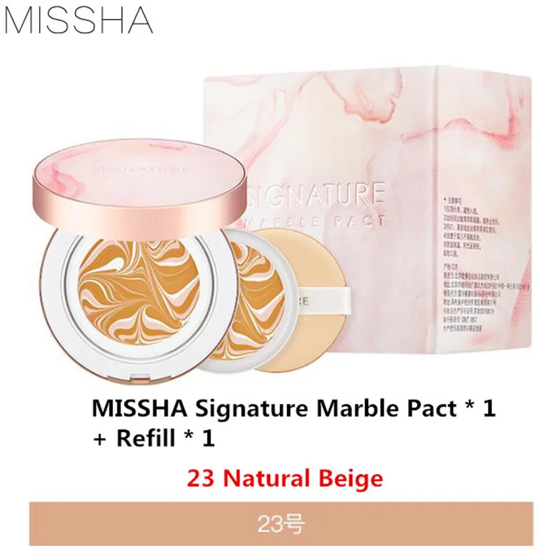 Missha Signature Marble Pact 15g + Refill 15g Korea BB Cream Foundation Cream Face Makeup Concealer Cushion Moisturizing CC