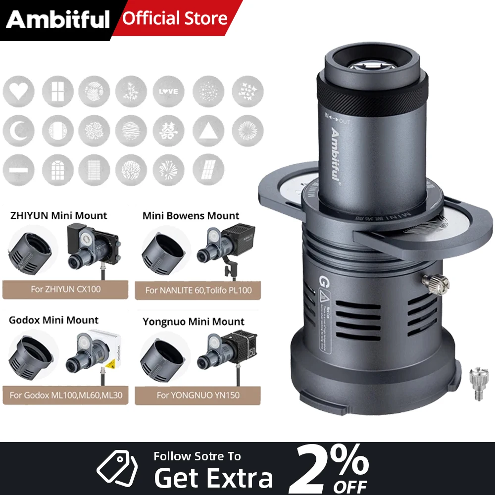 Ambitful AL20 Focalize Conical Snoot Optical Condenser Art Special Shaped Beam Mini Bowens Godox Yongnuo Zhiyun INKEE Mount ﻿