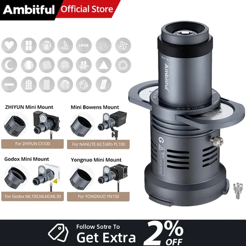 Ambitful AL20 focaliza cónico Snoot condensador óptico arte forma especial haz Mini Bowens Godox Yongnuo Zhiyun montaje INEEK