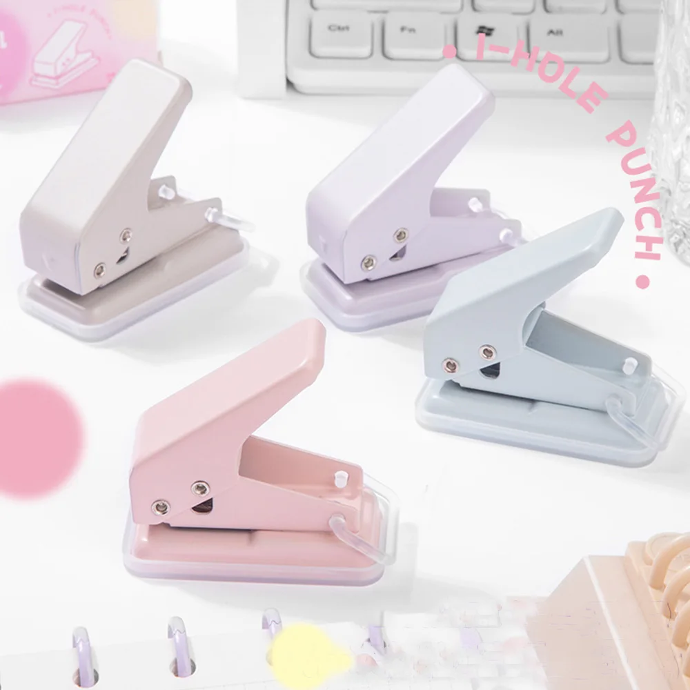 Solid Color 1 Hole Punch Cute Protable 1 Hole Paper Circle Cutter Book Binding Machine Puncher School Office Supplies Stationery
