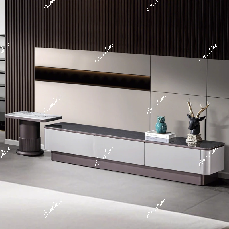 

Light luxury, marble TV cabinet coffee table combination modern simple small apartment, living room floor high-end sense