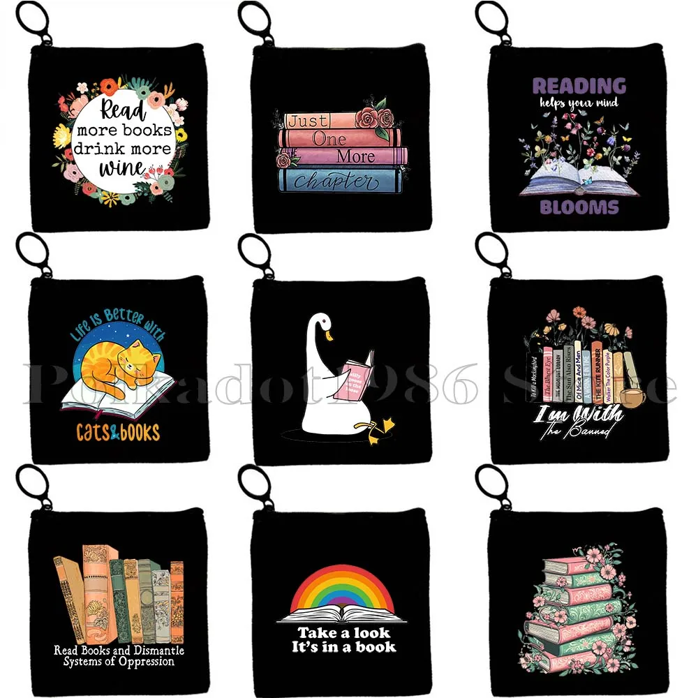 

Cute Floral Books It's a Good Day to Read a Book Library Flowers Just One More Chapter Gifts Key Coin Purse Bag Wallet Pouch