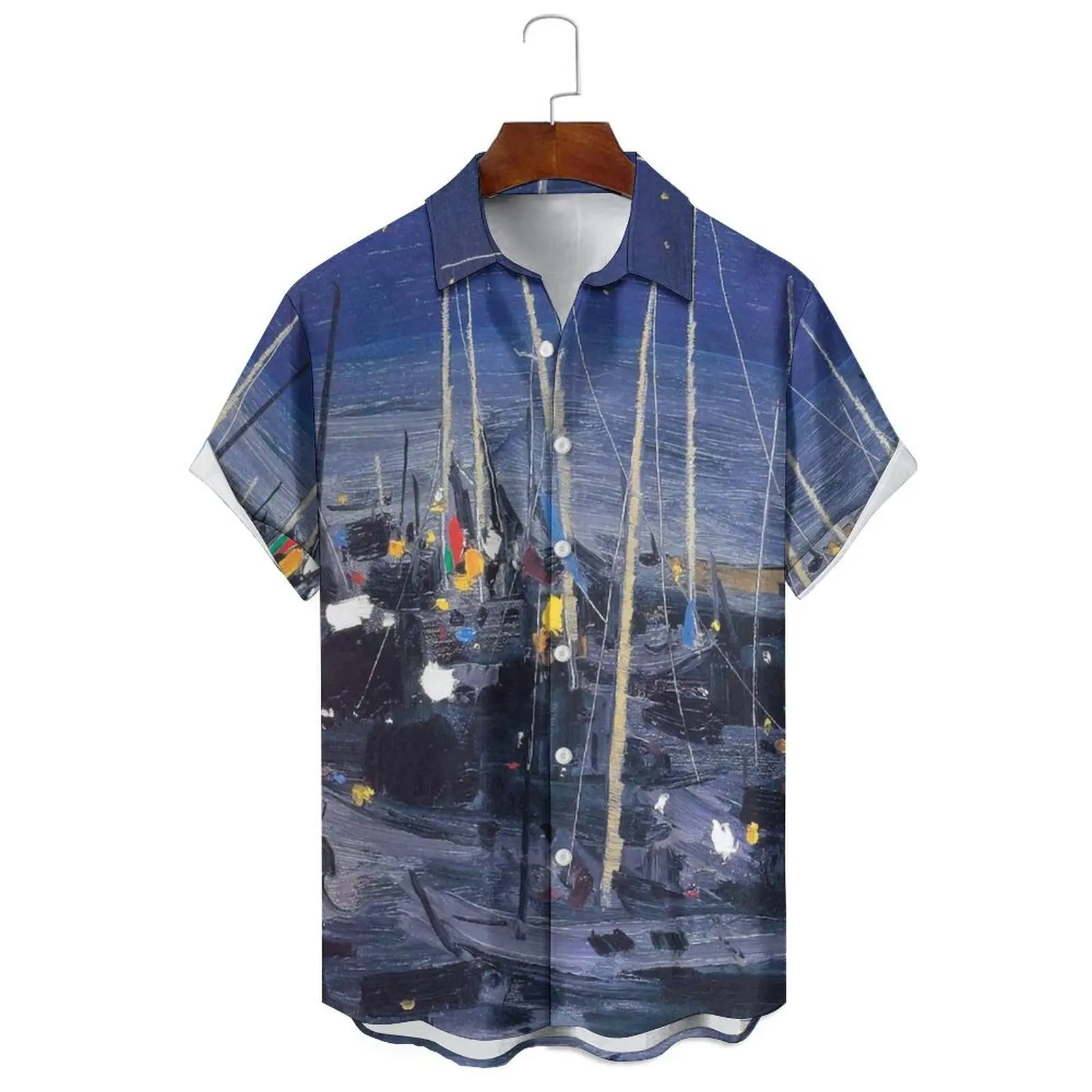 

Summer Fashion Loose Men's/Women's Splash-Ink Casual Gradual Abstract Oil Painting Style Print Lapel Short-Sleeved Shirt