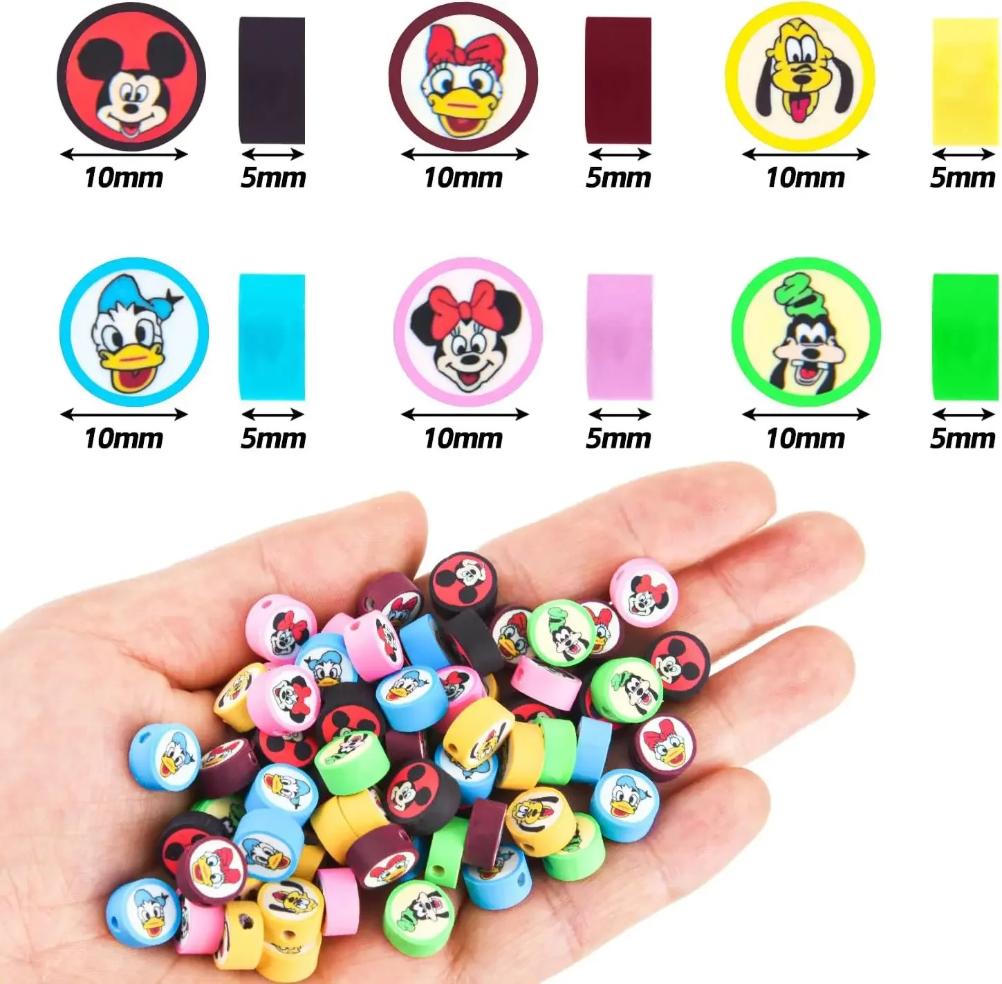 30Pcs Disney Polymer Clay Beads Colorful Cute Beads Bulk for Jewelry Making Anime Cartoon Charm Beads for Bracelet Supplies