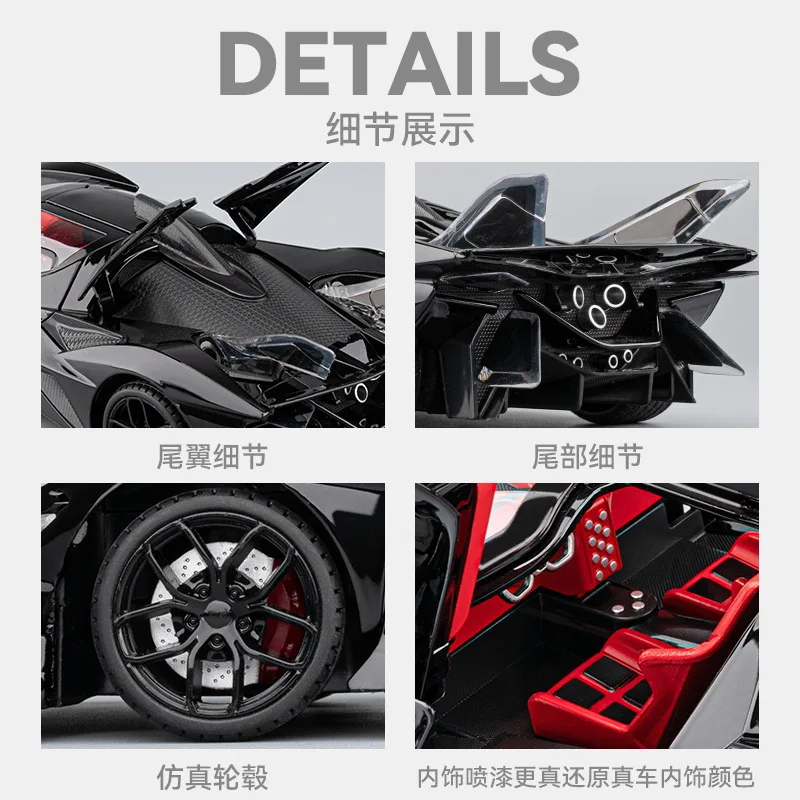 1:18 EVO Supercar Modello in scala in lega di auto Diecast in metallo Veicolo Suono e luce Giocattolo da collezione per bambini Regali