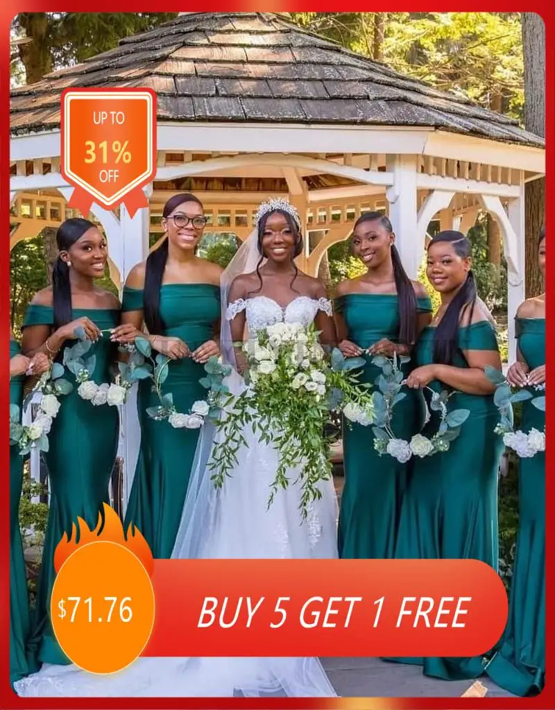 

Green Mermaid Bridesmaid Dresses Off the Shoulder Sweep Train Wedding Party Gowns Plus Size Prom Dress Customized