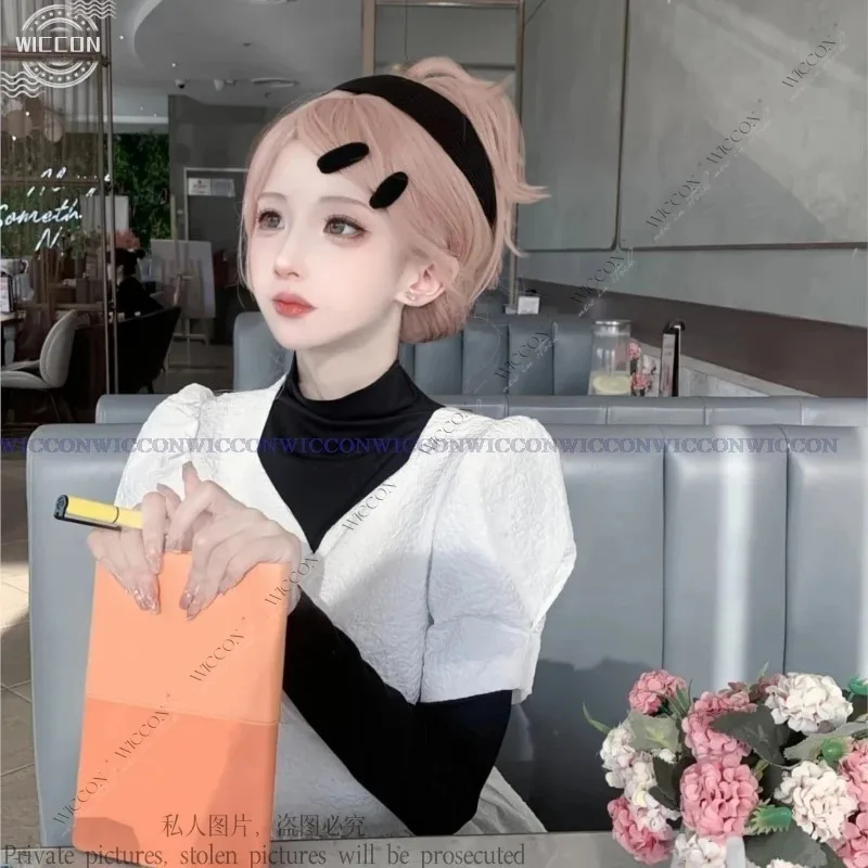 أزياء كوماتسو التأثيرية نانا ملابس العمل فستان أبيض منتفخ الأكمام الخصر الزي اليومي لعب الأدوار حفلة الهالوين شعر مستعار ؛ 6,r'8;p