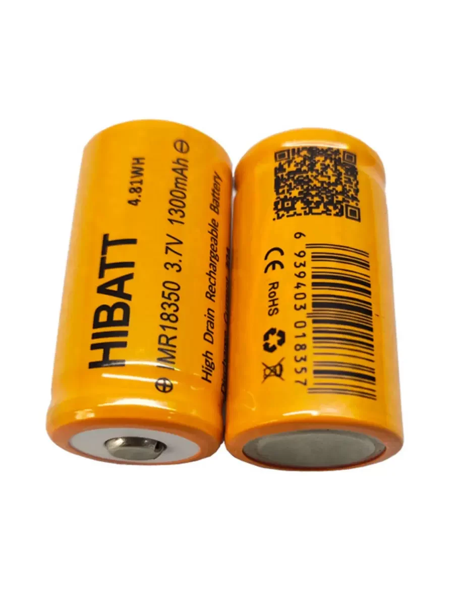 

2pcs HIBATT IMR18350 18350 rechargeable lithium battery 3.7V 1300mAh