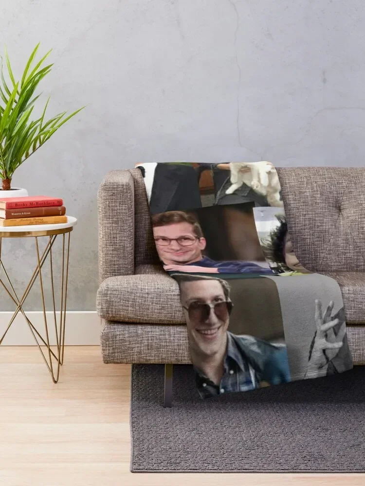 Andy Samberg (jake peralta) pic collage Throw Blanket Luxury St Soft Plaid Flannels Bed covers Blankets