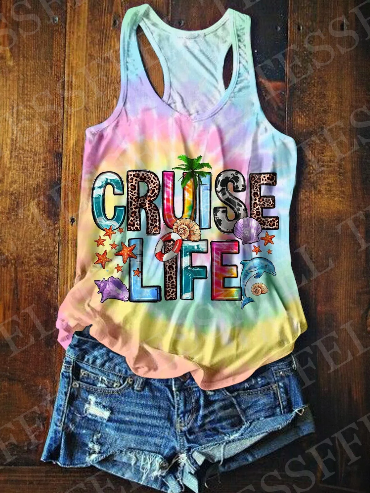 NewFashion Colorful Graffiti Flower Gradient Hippie Vintage Retro Harajuku 3DPrint Women's Racerback Tank Top Vest Sleeveless 12
