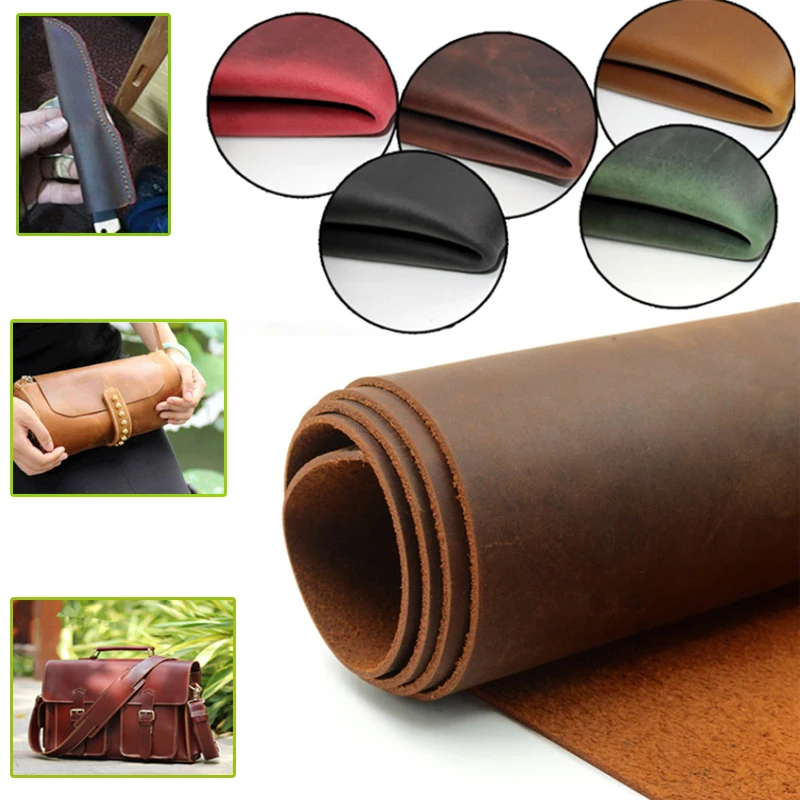 Crazy Horse Leather Material DIY Hand Leathercraft Vintage Oil Tanned Leather Piece Pull-Up Cowhide First Layer of Leather