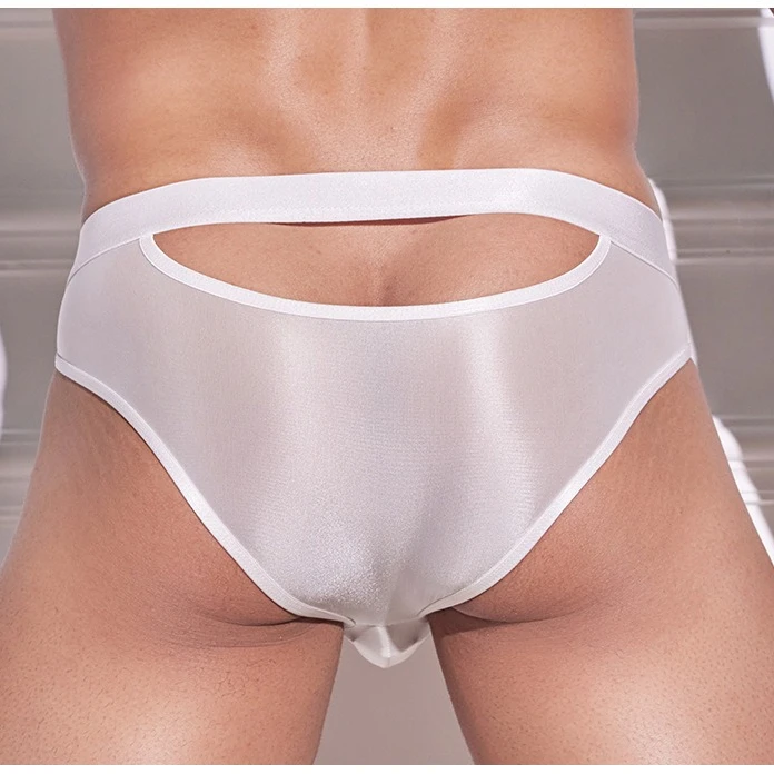 الرجال النفط لامعة ملخصات انظر من خلال سيسي الملابس الداخلية الذكور تمتد U محدب الحقيبة الملابس الداخلية شير حريري Underpant الجوف خارج سراويل #3
