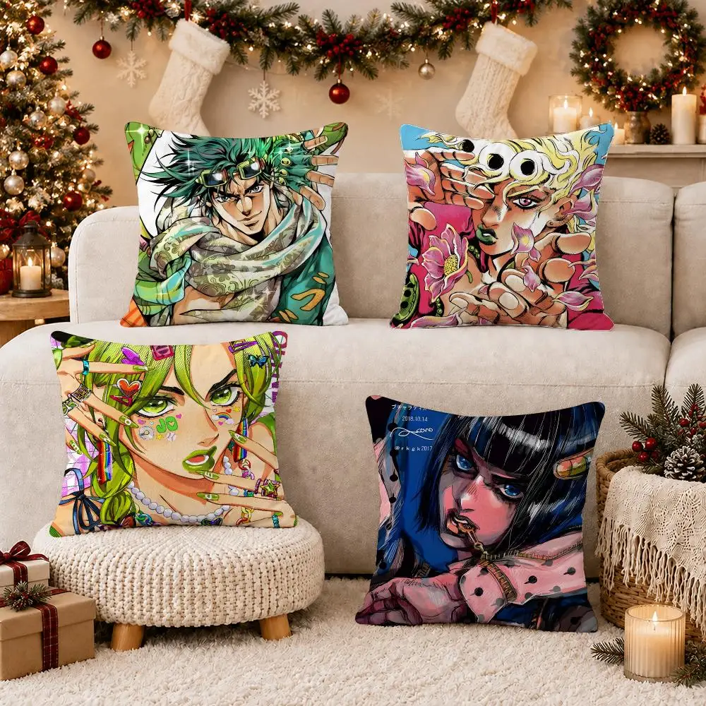 Anime J-JoJo's Bizarre Adventure Cushion Cover Soft Short Plush Pillow Case Cushion Cover for Living Room Sofa Decor