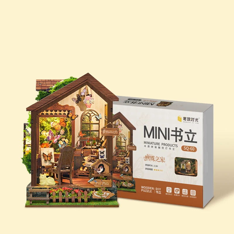 

DIY Wooden Dollhouse Butterfly Houses Model Miniature With Furniture Kit 3D Assemble Toy for Children Adult Birthday Gift Casa