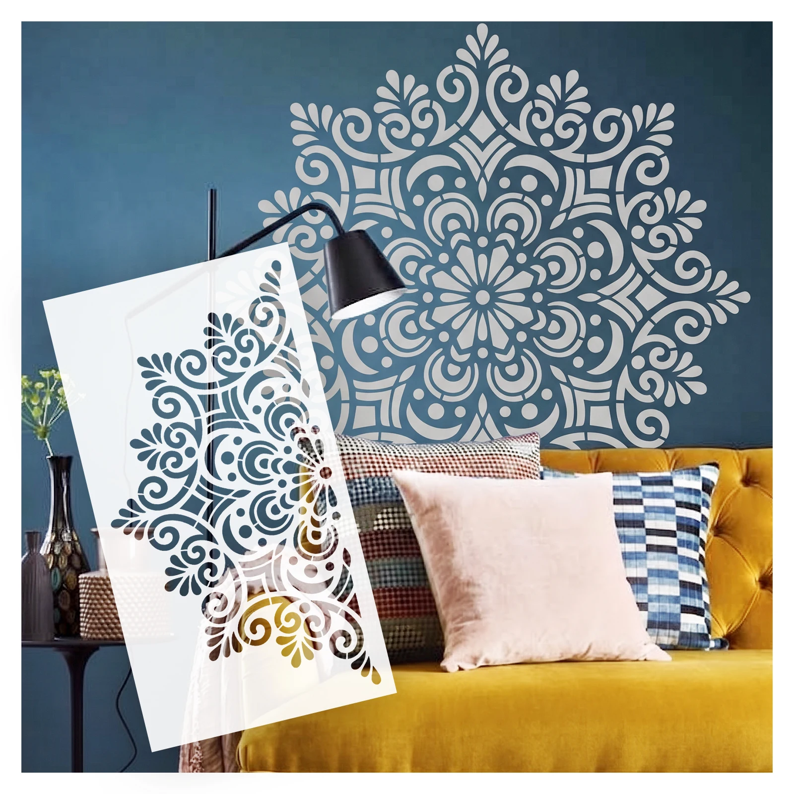 large Wall Stencil Decor For Painting Plaster Template To Paint Decorative Furniture Mandala Round Flower Lotus