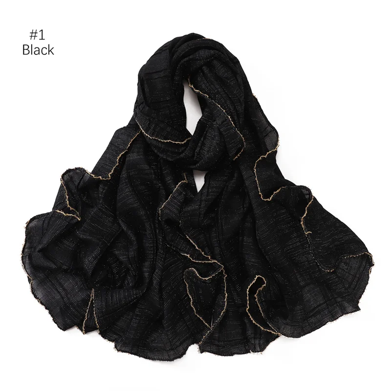 Women Big Size Plain Solid Chiffon Crease Silver Hijab Scarf Lady High Quality Wraps and Shawls Musulman Headband Islamic Turban