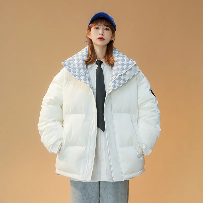 

Модная свободная зимняя куртка-пуховик в корейском стиле для мужчин, из прочного полиэстера, стеганая, с ярким узором, глянцевая поверхность, теплая.