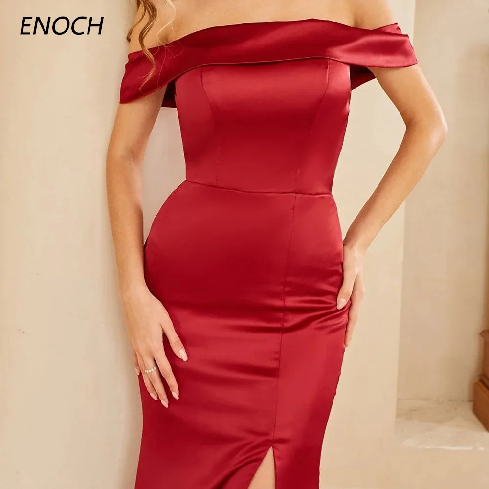 ENOCH basit Mermaid gelinlik modelleri askısız kapalı omuz Backless fermuar düğün konuk elbisesi kat uzunluk Vestidos De Gala