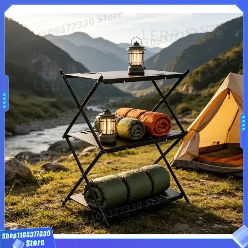 foldable-aluminum-camping-hanger-three-layer-portable-storage-rack-waterproof-outdoor-travel-gear-us-warehouse-stock-custom