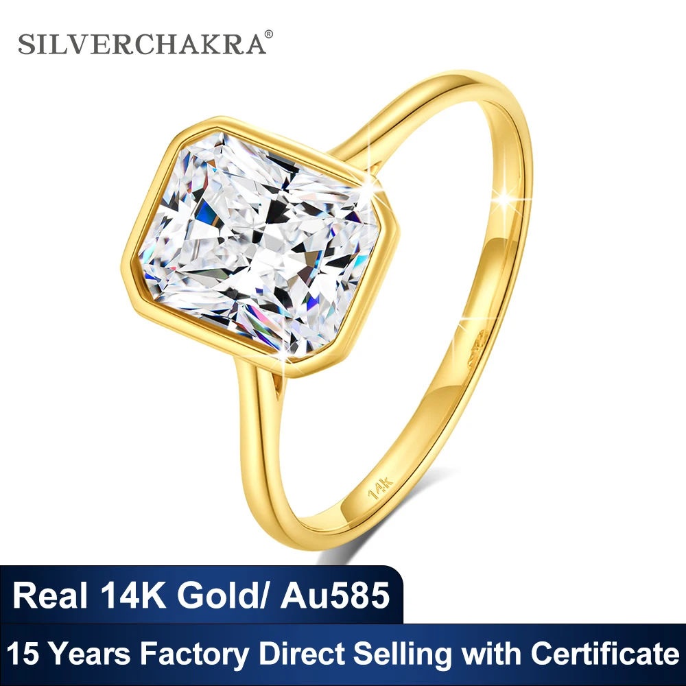 

14K Yellow Gold Engagement Rings 3ct Emerald/ Radiant Cut Moissanite Ring for Women AU585 Classic Shiny Luxurious Bridal Jewelry